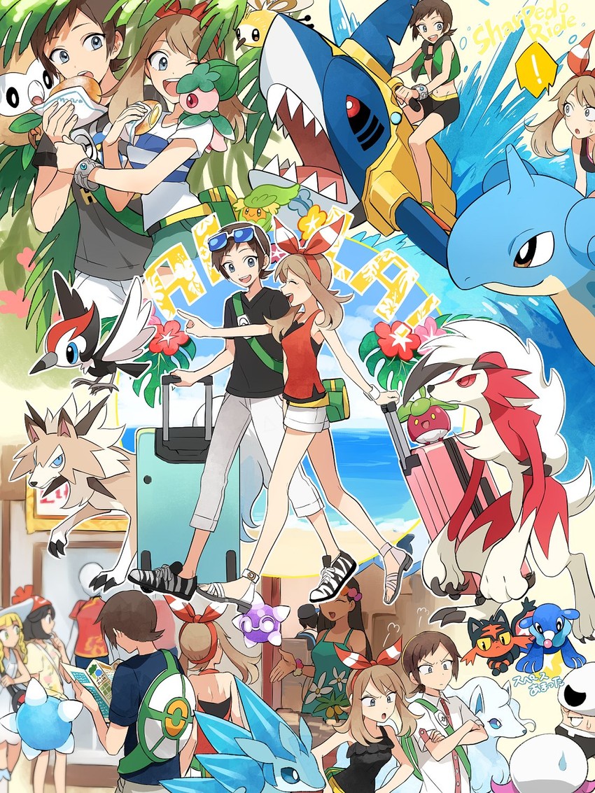 lillie, may, selene, rowlet, brendan, and 14 more (pokemon and 2 more) drawn by yukin_(es)