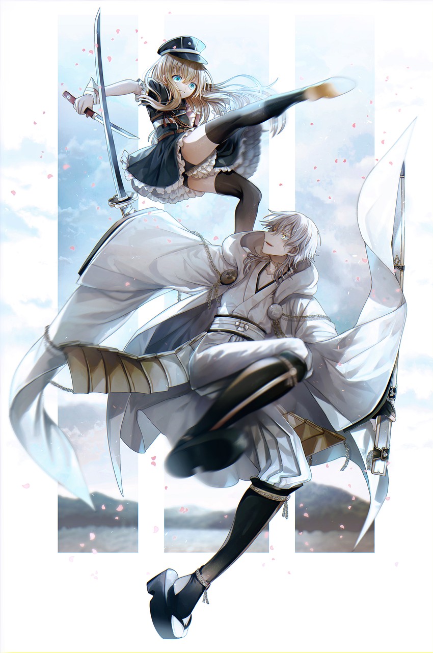 tsurumaru kuninaga and midare toushirou (touken ranbu) drawn by abandon_ranka
