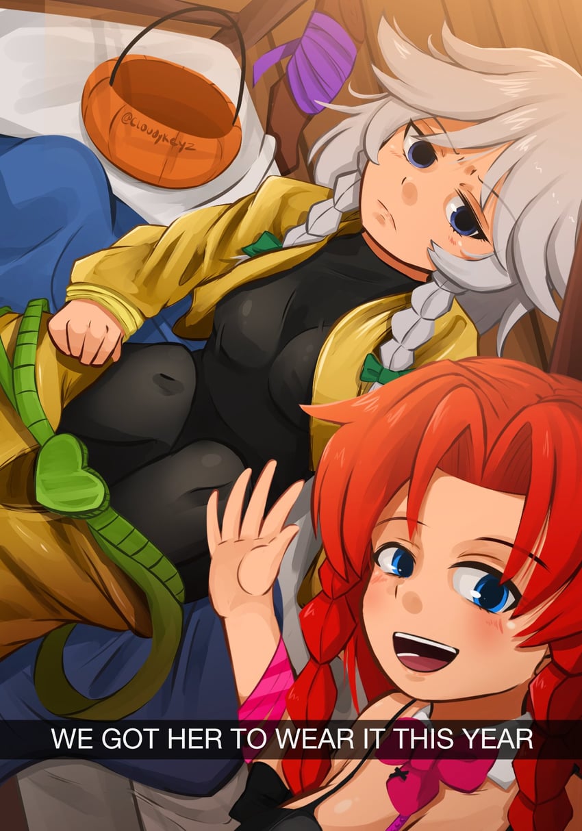 izayoi sakuya, hong meiling, and dio brando (touhou and 1 more) drawn by cloudykeyz