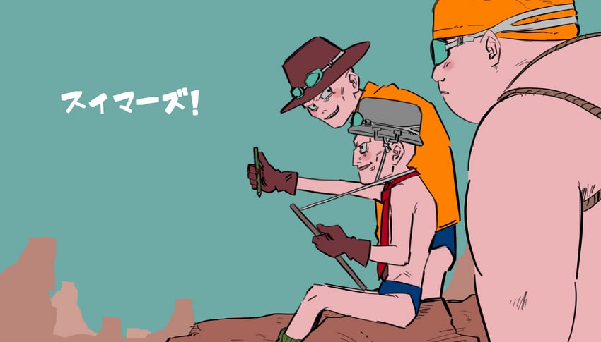 swimmers shark, swimmers pike, and swimmers guppy (sand land) drawn by hokori_dani