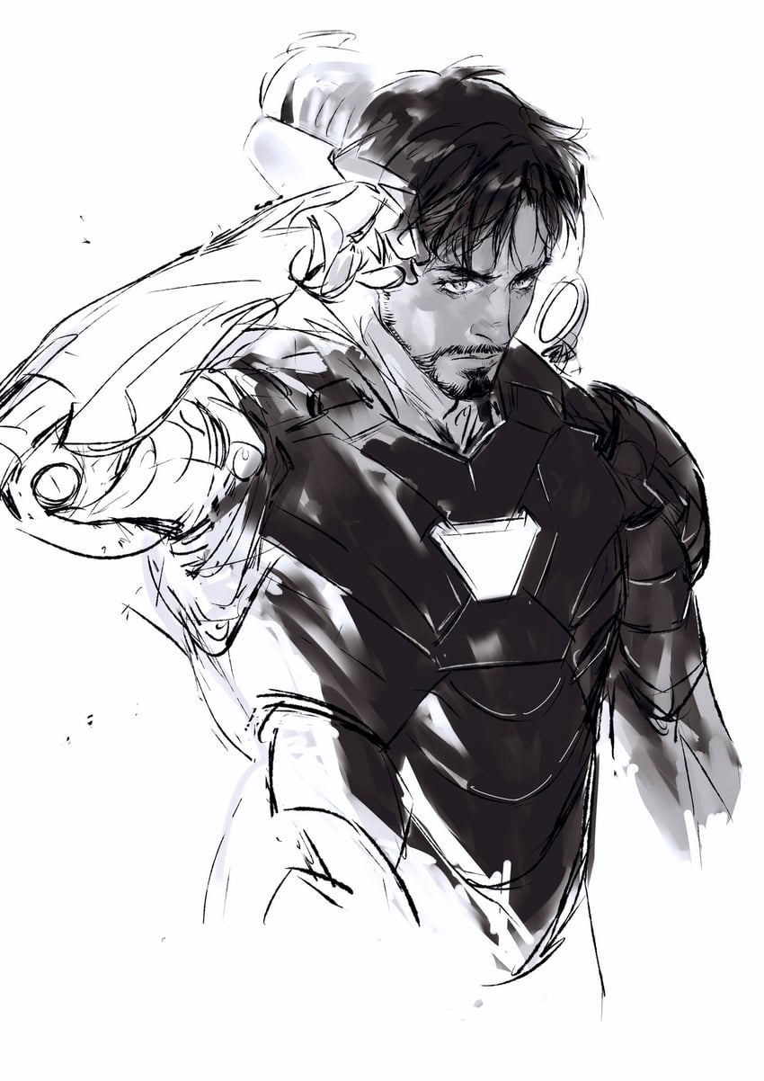 tony stark and iron man (marvel and 2 more) drawn by malkogromit