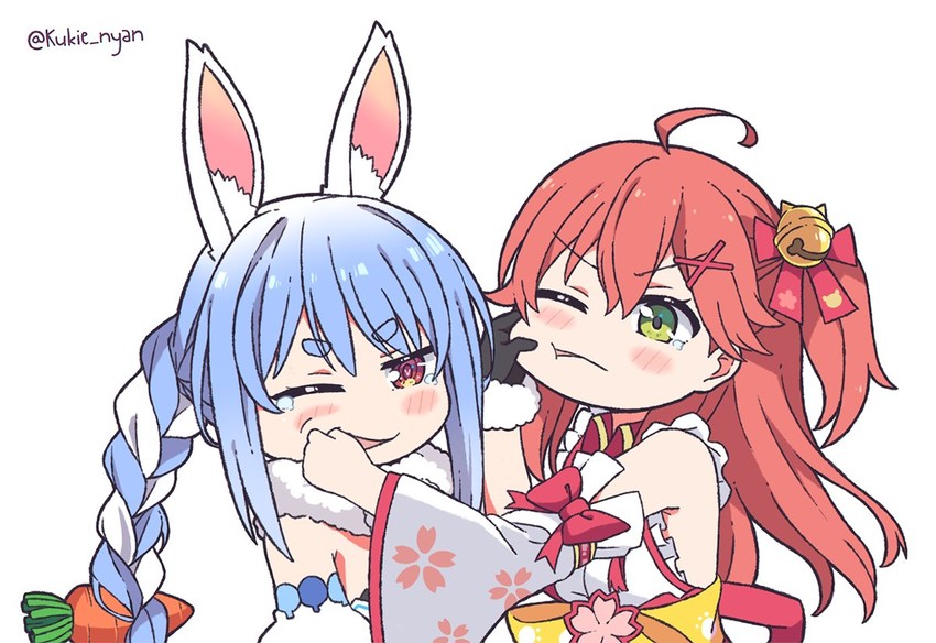 usada pekora, sakura miko, and don-chan (hololive) drawn by kukie-nyan