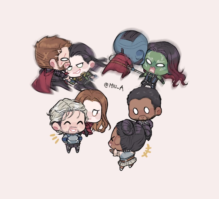 thor, loki, wanda maximoff, gamora, quicksilver, and 4 more (marvel and 3 more) drawn by akira_yoru