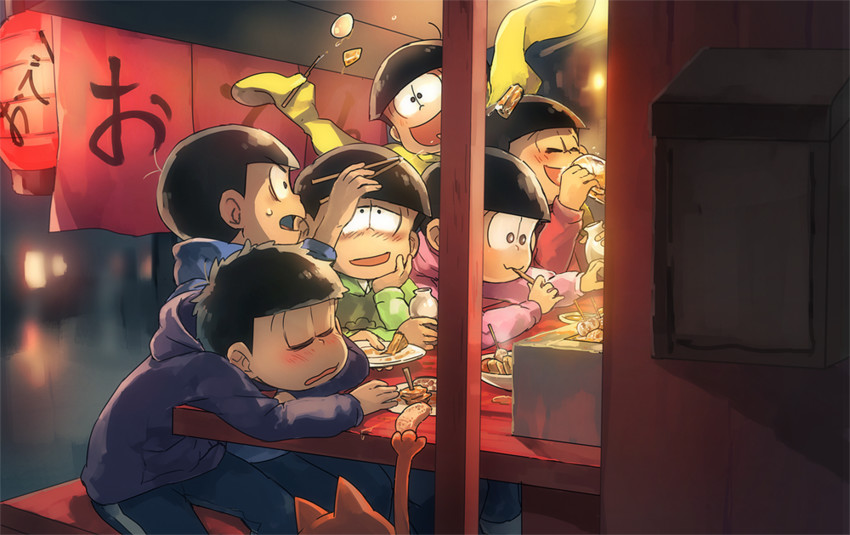 matsuno osomatsu, matsuno karamatsu, matsuno ichimatsu, matsuno jyushimatsu, matsuno choromatsu, and 1 more (osomatsu and 1 more) drawn by nuriko-kun