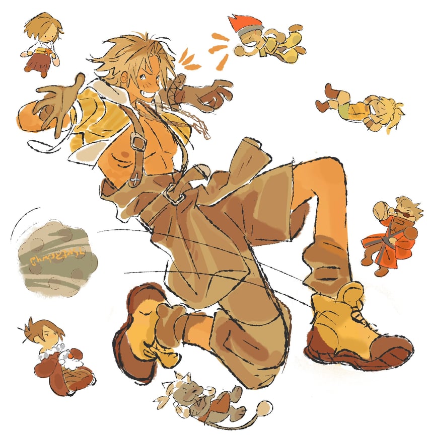 moogle, yuna, tidus, rikku, lulu, and 3 more (final fantasy and 1 more) drawn by jaysoysaucee