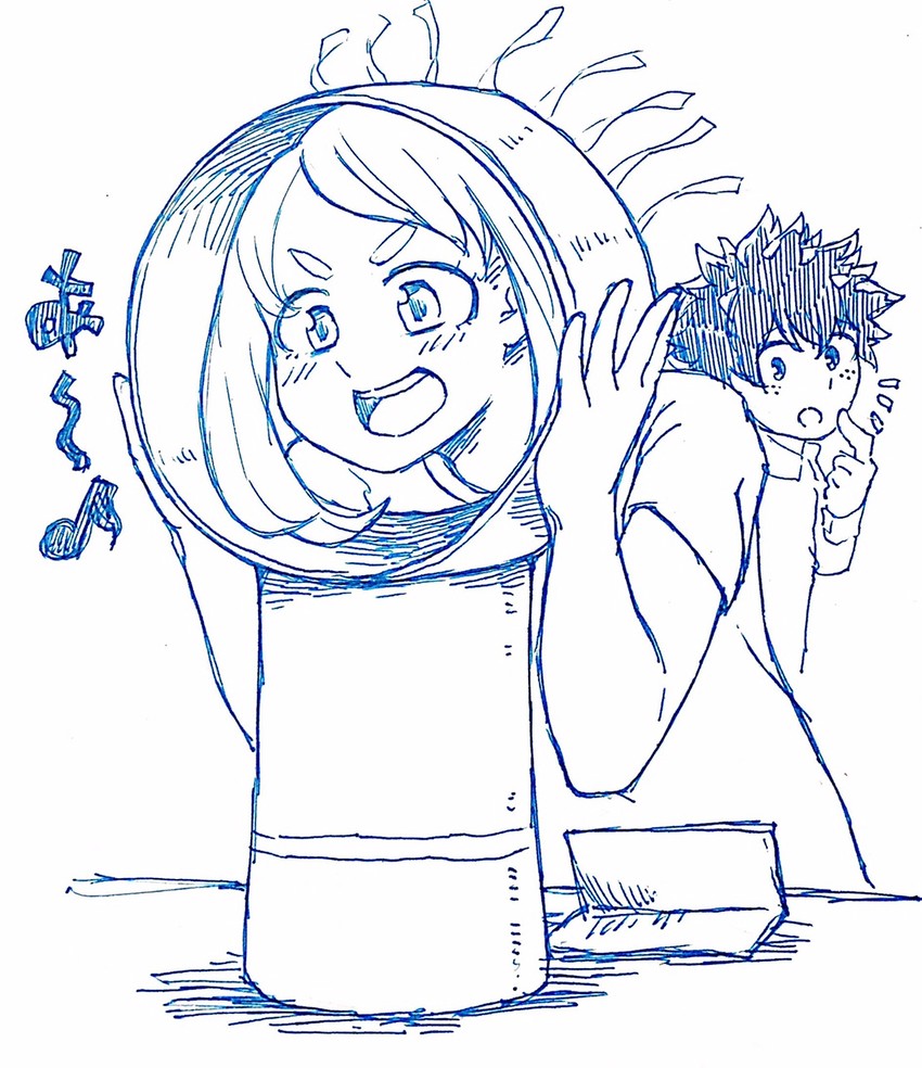midoriya izuku and uraraka ochaco (boku no hero academia) drawn by genzai_mirai