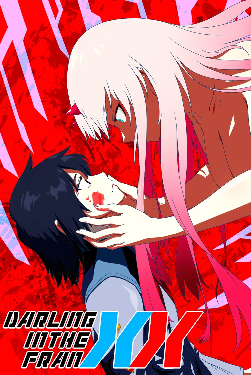 zero two and hiro (darling in the franxx) drawn by kizeminato