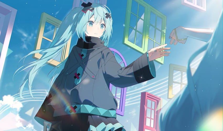 hatsune miku, batsu miku, and hiramado miku (vocaloid and 2 more) drawn by yurun_(yurun_ume)