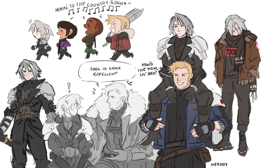sephiroth, glenn lodbrok, lucia lin, and matt winsord (final fantasy and 2 more) drawn by nerddynerb