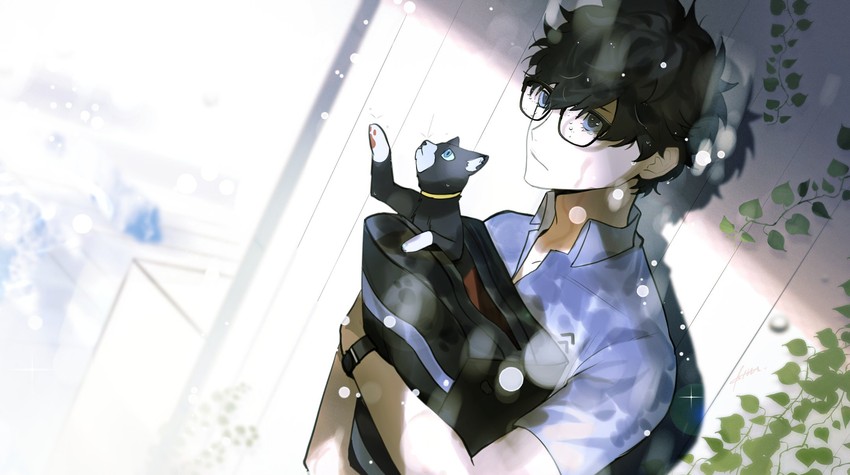 amamiya ren and morgana (persona and 1 more) drawn by btmr_game