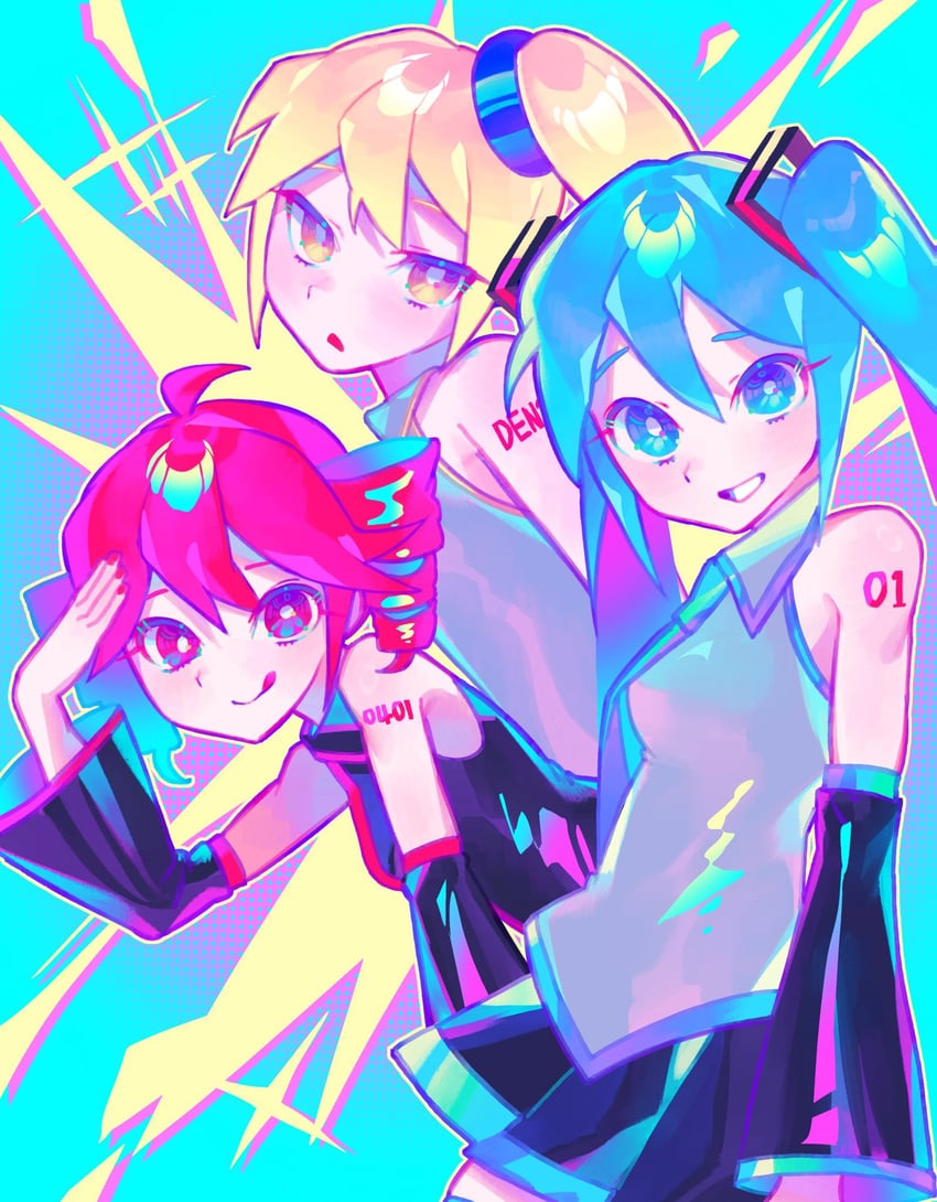 hatsune miku, kasane teto, and akita neru (vocaloid and 2 more) drawn by iro_(mywife_sunny)