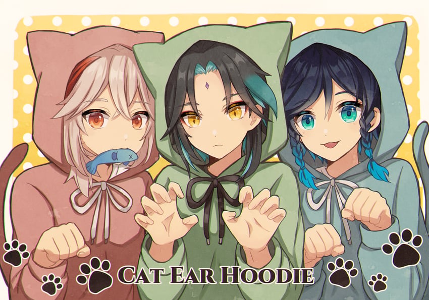 venti, xiao, and kaedehara kazuha (genshin impact) drawn by su34ma