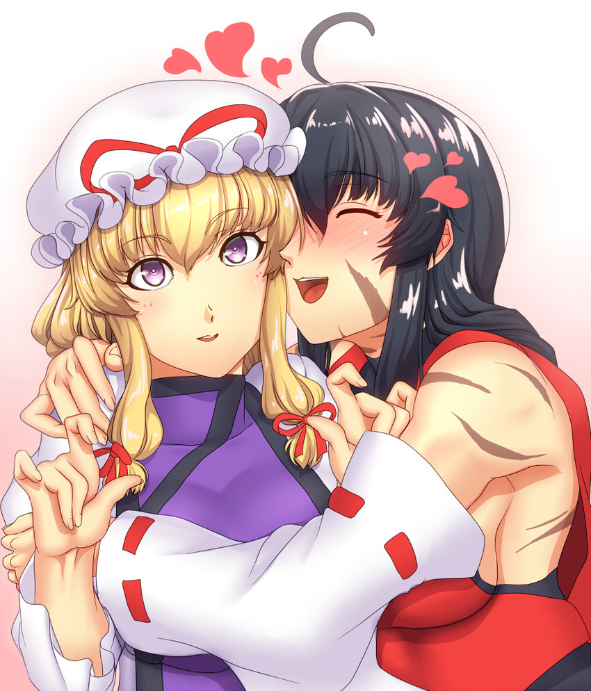 yakumo yukari and sendai hakurei no miko (touhou and 1 more) drawn by yui_sora