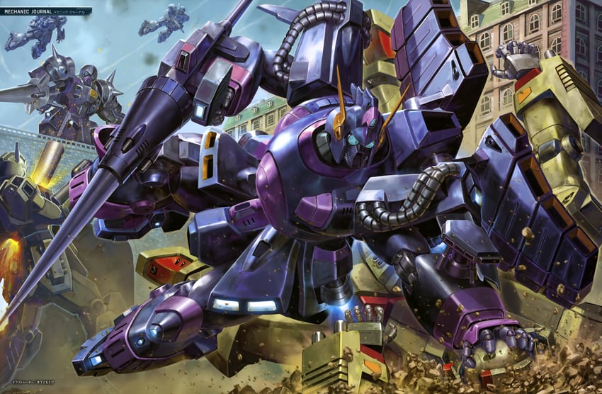 den'an zon, den'an gei, heavygun, and berga giros (gundam and 1 more) drawn by kinoshita_tomotake