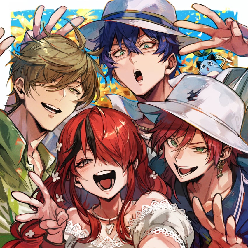 lain paterson, leos vincent, lauren iroas, mameneko, and oliver evans (nijisanji) drawn by cafemoka-septro