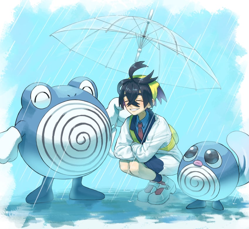 kieran, poliwag, and poliwhirl (pokemon and 1 more) drawn by dean_(satori-fujioka)