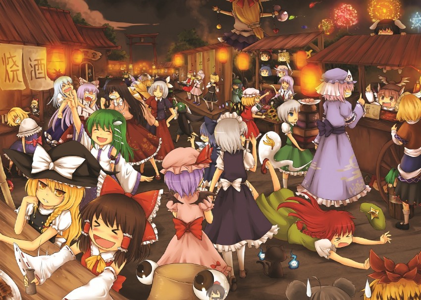 hakurei reimu, kirisame marisa, remilia scarlet, flandre scarlet, izayoi sakuya, and 44 more (touhou and 1 more) drawn by ks_(xephyrks)