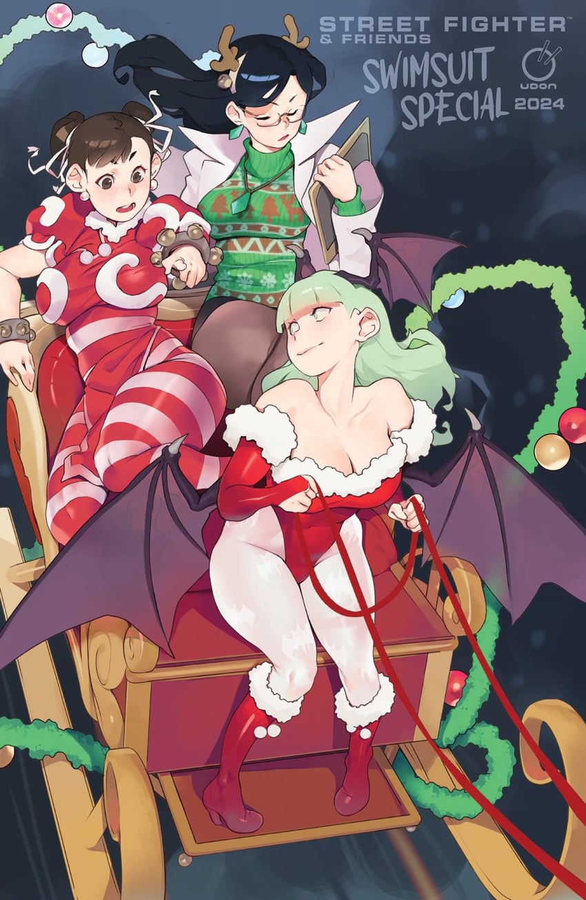 chun-li, morrigan aensland, and minazuki kyouko (street fighter and 2 more) drawn by norasuko and udon_entertainment