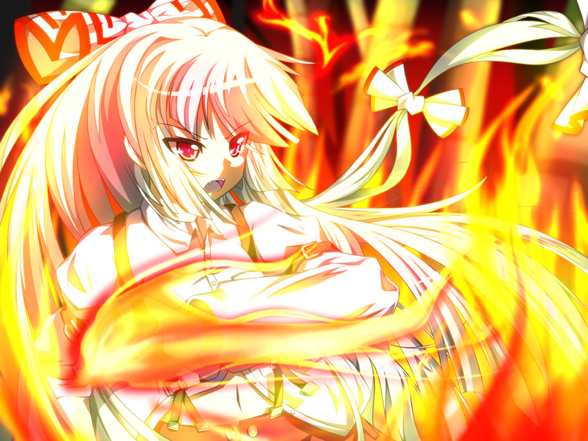 fujiwara no mokou (touhou and 1 more) drawn by stachz