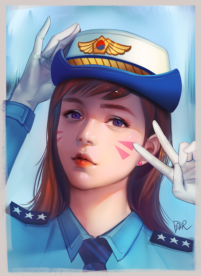 d.va and officer d.va (overwatch and 1 more) drawn by peter_xiao