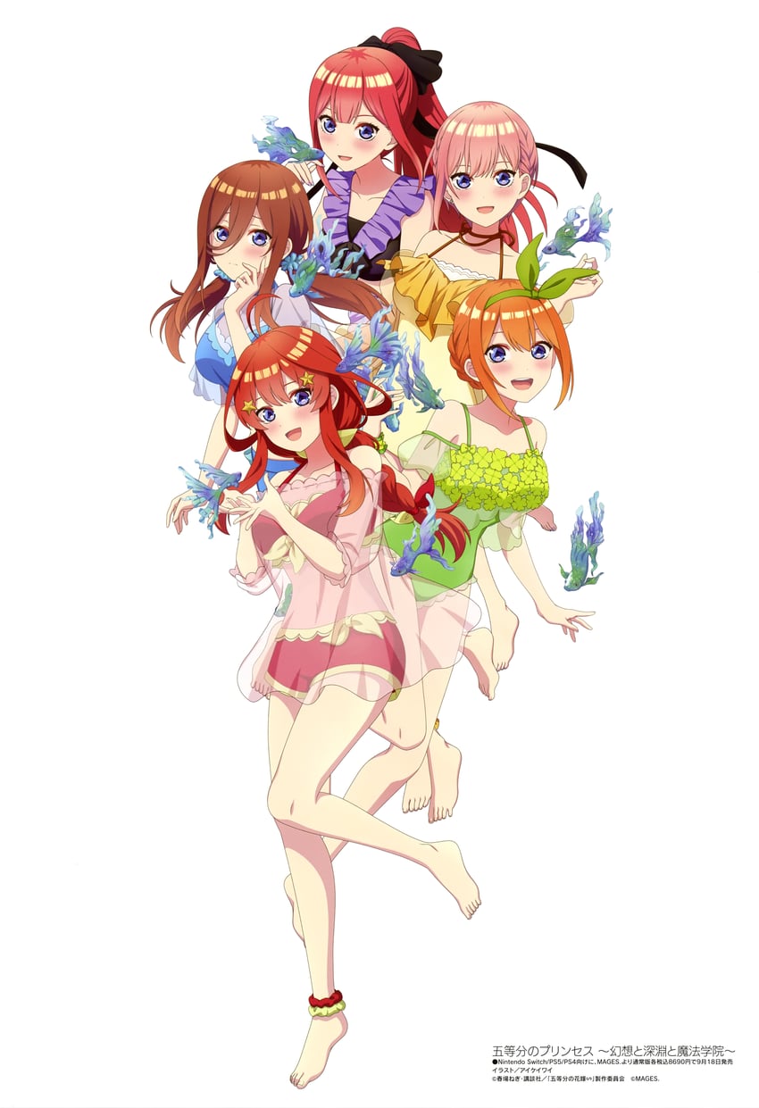nakano nino, nakano miku, nakano yotsuba, nakano ichika, and nakano itsuki (go-toubun no hanayome and 1 more) drawn by iky