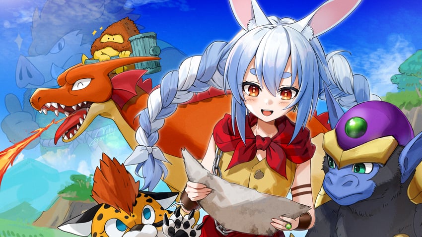 usada pekora, brownie, great sabrecub, orc, hero, and 2 more (hololive and 3 more) drawn by gotoh_(nekocat)