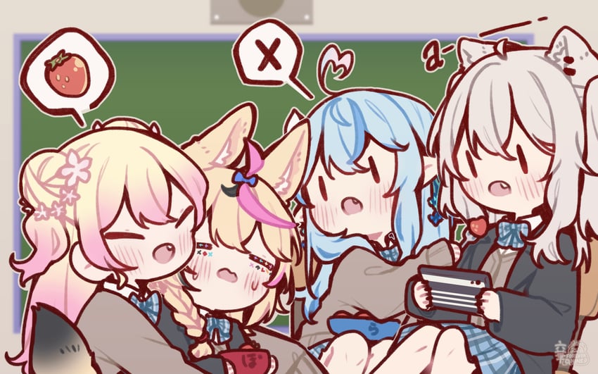 yukihana lamy, shishiro botan, omaru polka, and momosuzu nene (hololive) drawn by forever9nine