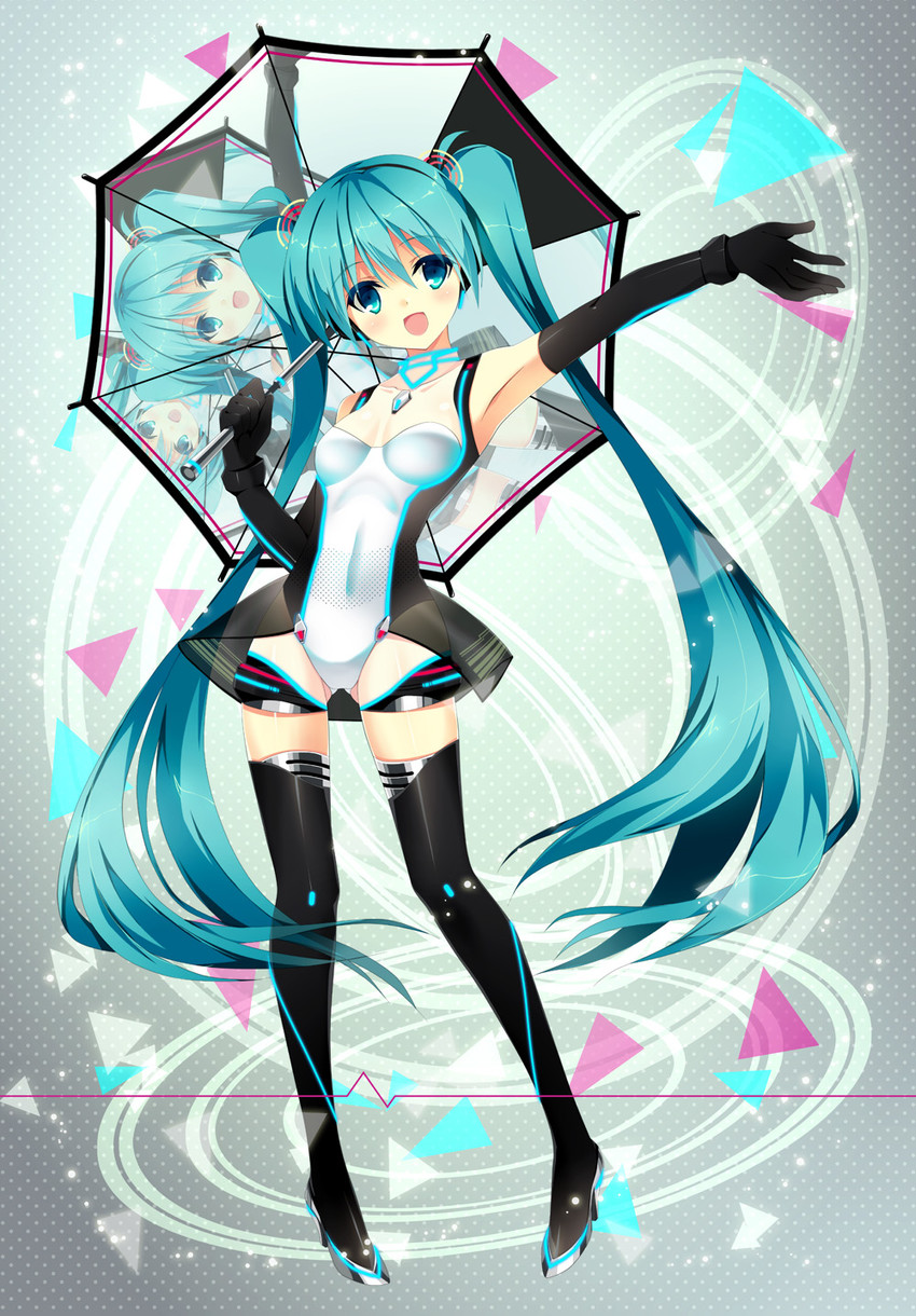 hatsune miku and racing miku (vocaloid and 2 more) drawn by kobayashi_chisato