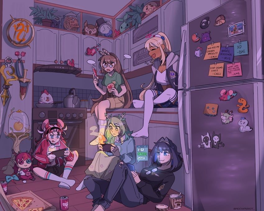 ouro kronii, nanashi mumei, hakos baelz, ceres fauna, irys, and 20 more (hololive and 1 more) drawn by mochiparrot