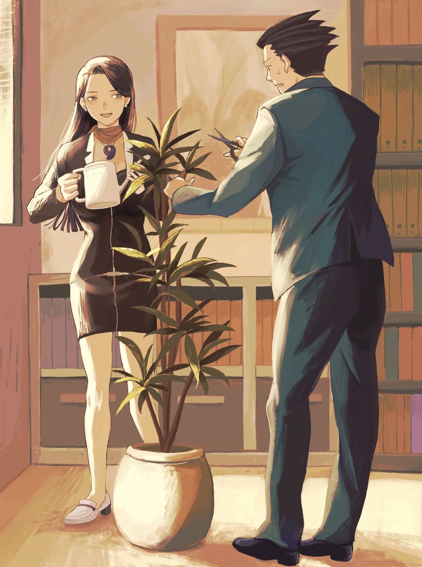phoenix wright, mia fey, and charley (ace attorney and 1 more) drawn by arimoto_wada_dji