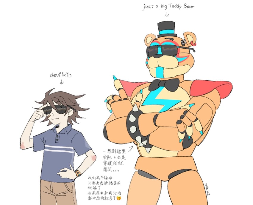 glamrock freddy and gregory (five nights at freddy's and 1 more) drawn by towwwwwwwwwwww