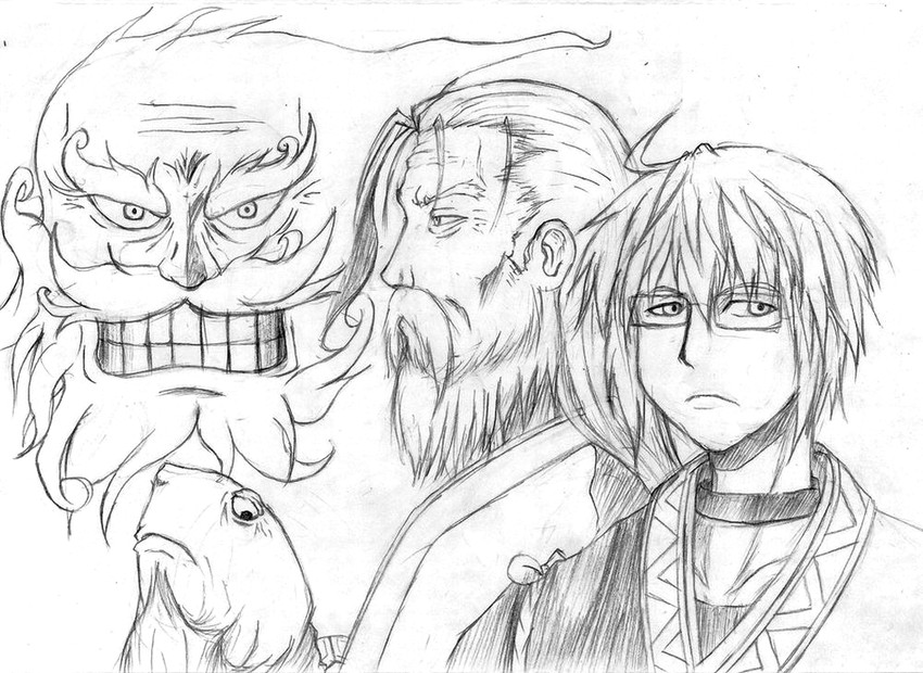 morichika rinnosuke, unzan, konpaku youki, and genjii (touhou) drawn by shiro_maru