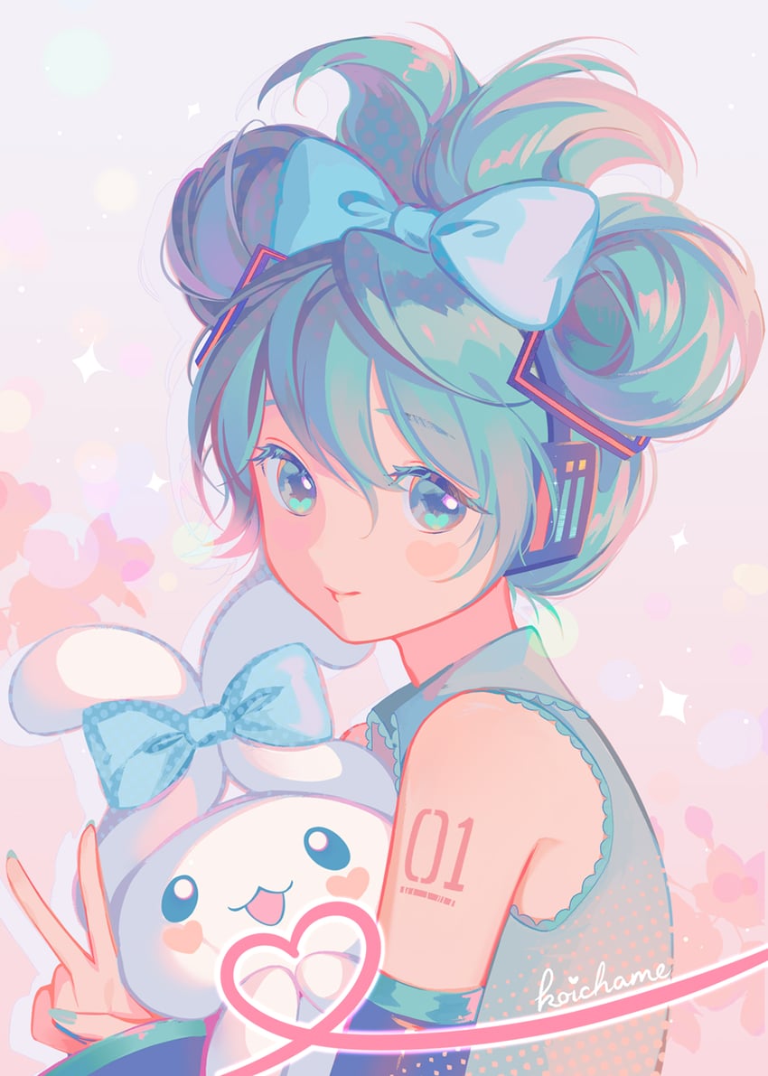 hatsune miku, cinnamoroll, and cinnamiku (vocaloid and 2 more) drawn by koichame