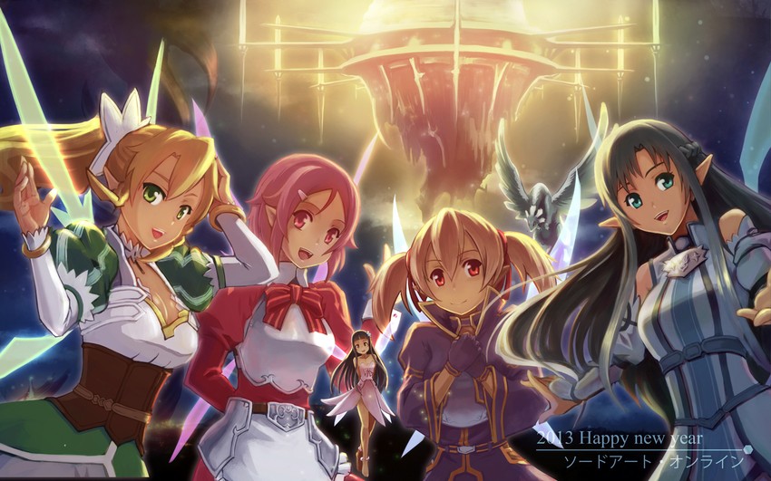 asuna, leafa, silica, lisbeth, yui, and 1 more (sword art online) drawn by tienao
