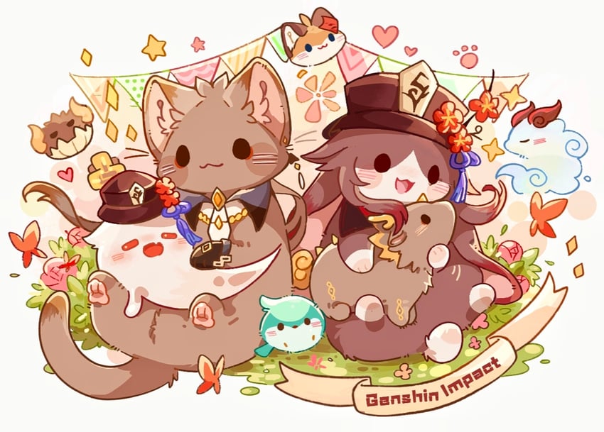 ganyu, hu tao, zhongli, tartaglia, boo tao, and 1 more (genshin impact) drawn by huliye6