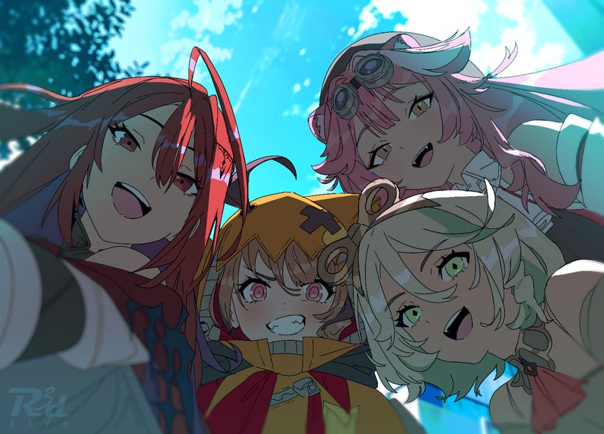 raora panthera, gigi murin, cecilia immergreen, and elizabeth rose bloodflame (hololive and 1 more) drawn by r3dfive