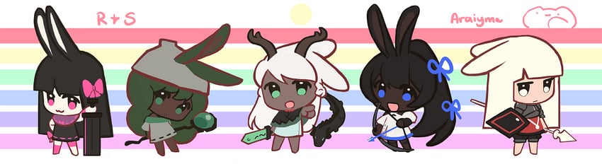 heavyblade rabbit, druid rabbit, sniper rabbit, ancient rabbit, and defender rabbit (rabbit and steel) drawn by araiyme