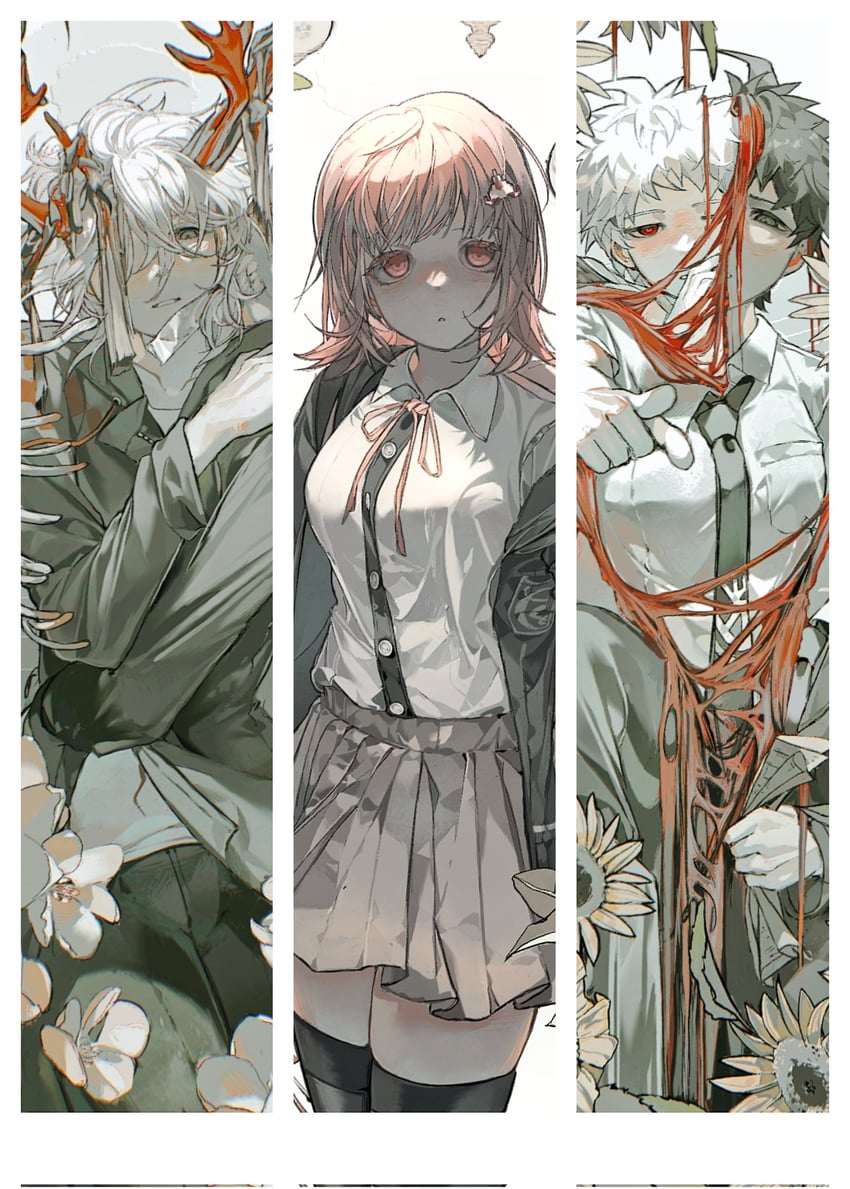 nanami chiaki, komaeda nagito, and hinata hajime (danganronpa and 2 more) drawn by ku_(covin_tan)