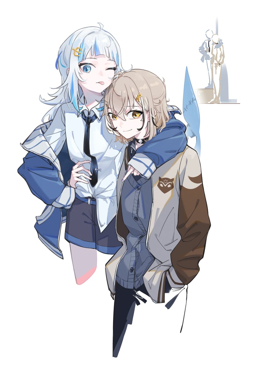 gawr gura and nanashi mumei (hololive and 1 more) drawn by onecolo133