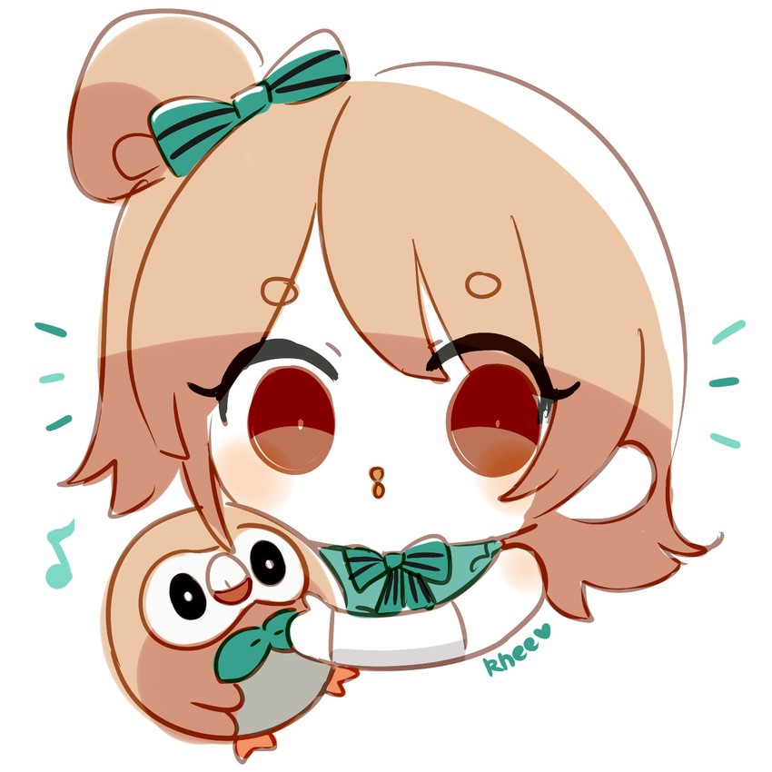 minami kotori and rowlet (pokemon and 3 more) drawn by khee