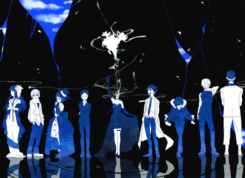 orihara izaya, sonohara anri, heiwajima shizuo, celty sturluson, ryuugamine mikado, and 4 more (durarara!!) drawn by shuri_(84k)