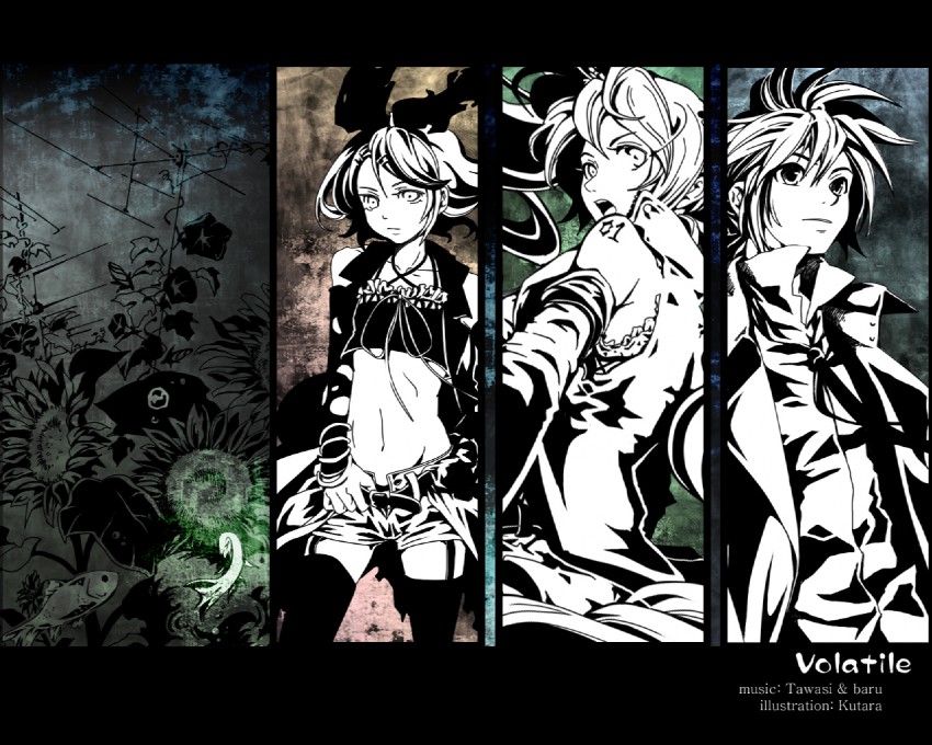 hatsune miku, kagamine rin, and kagamine len (vocaloid) drawn by kunami