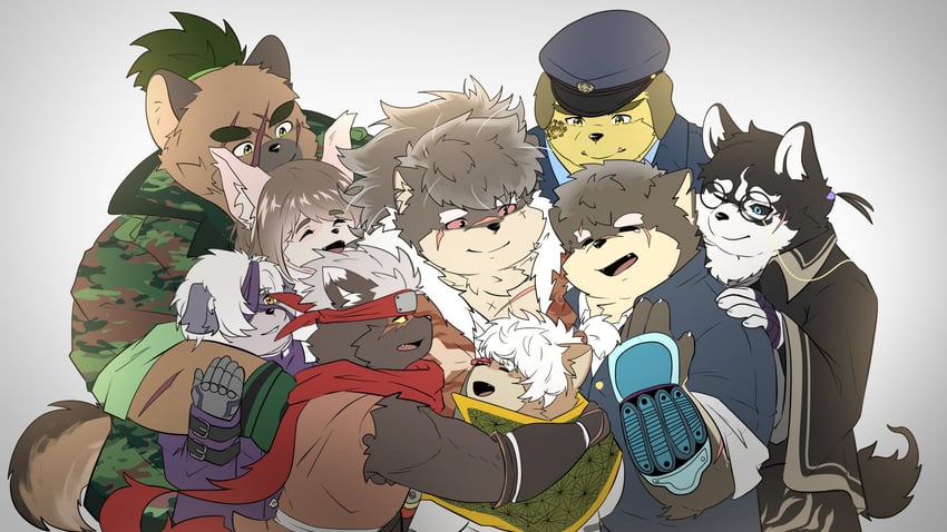 moritaka, yasuyori, shino, tadatomo, masanori, and 4 more (tokyo afterschool summoners) drawn by arujoseru