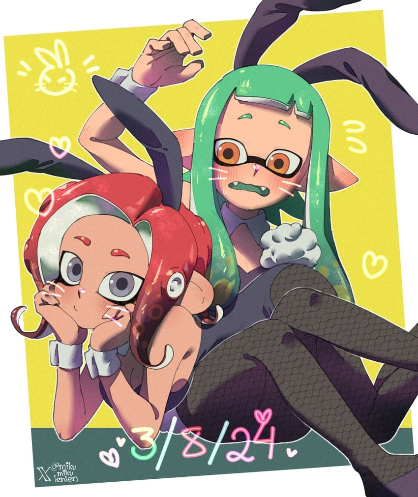 inkling player character, inkling girl, octoling player character, octoling girl, agent 8, and 1 more (splatoon) drawn by ariamikukanzaki