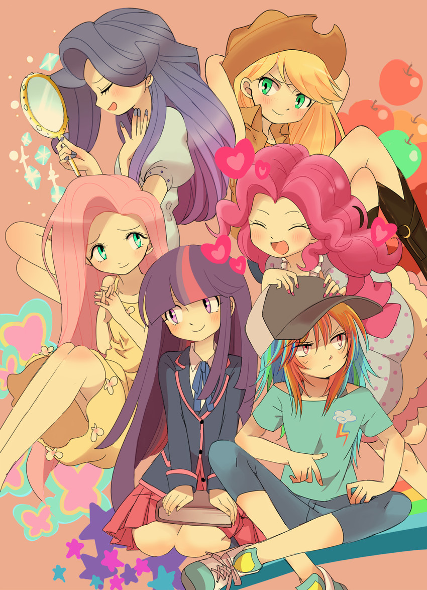 twilight sparkle, fluttershy, rainbow dash, pinkie pie, rarity, and 1 more (my little pony and 1 more) drawn by machino_(maggggo)