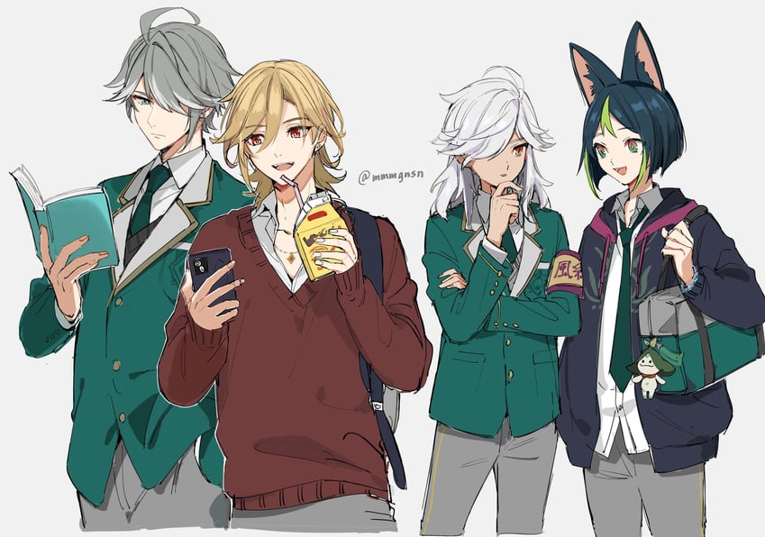 alhaitham, tighnari, kaveh, cyno, and aranara (genshin impact) drawn by mmmgnsn