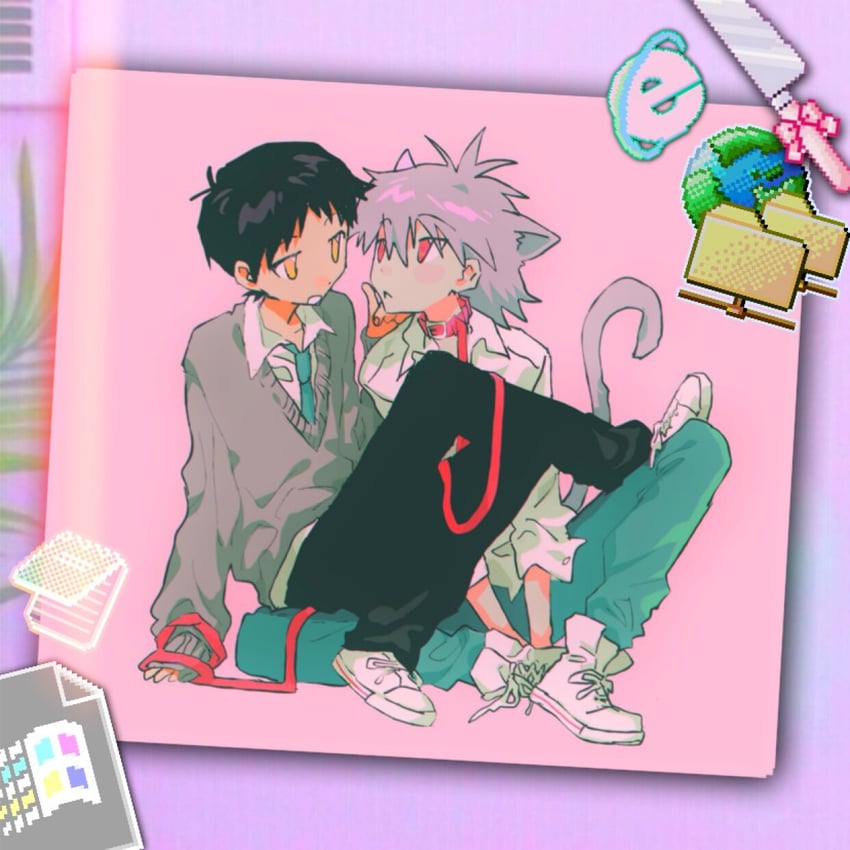 ikari shinji and nagisa kaworu (neon genesis evangelion and 2 more) drawn by fishcoooo