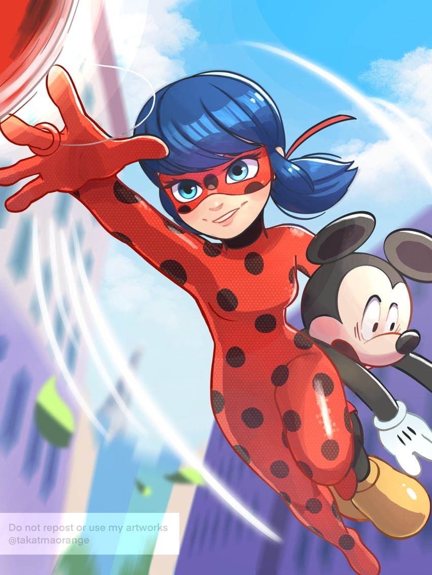 mickey mouse and marinette dupain-cheng (mickey mouse & friends and 2 more) drawn by takatmaorange
