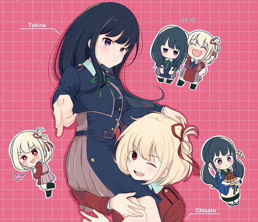 nishikigi chisato and inoue takina (lycoris recoil) drawn by shirokuma_(reirako-reirako)