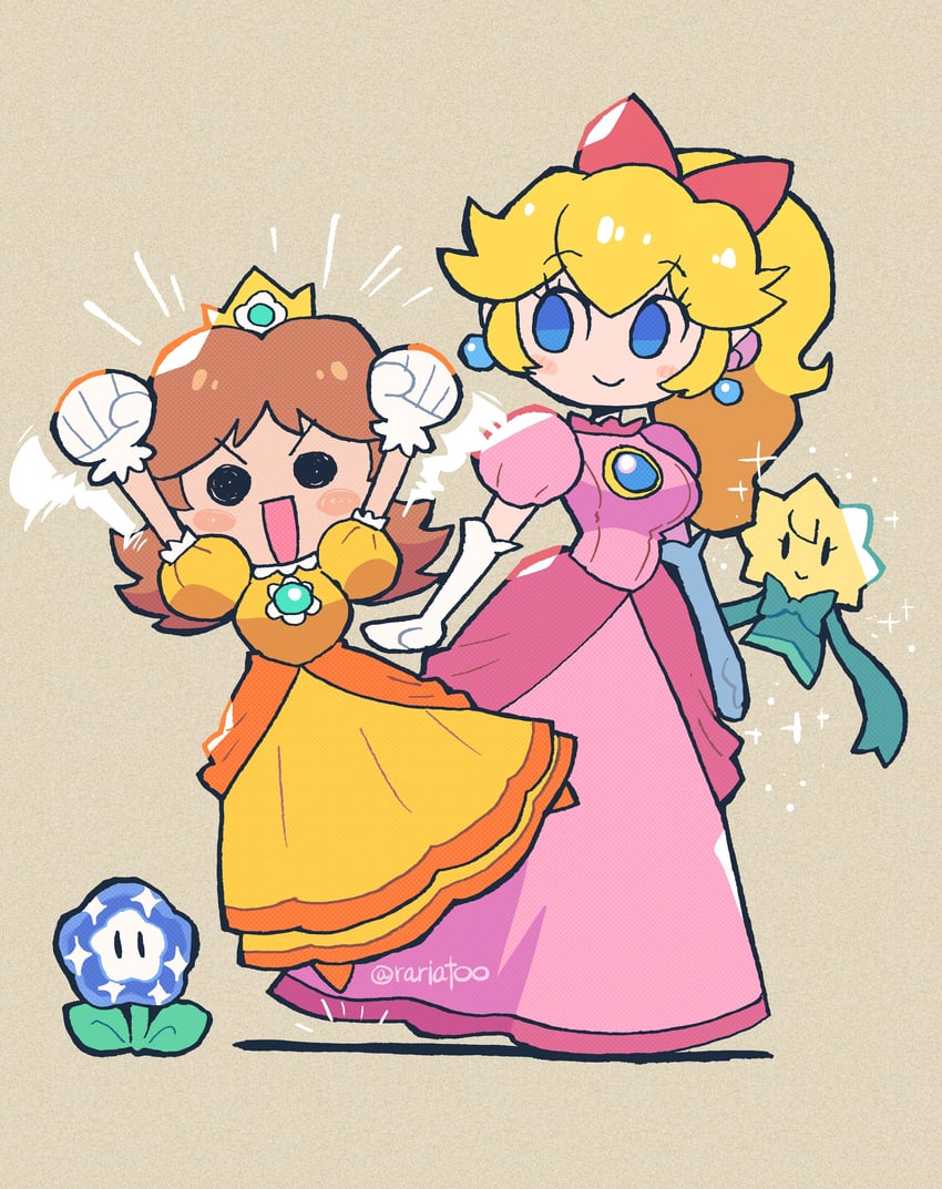 princess peach, princess daisy, and stella (mario and 2 more) drawn by rariatto_(ganguri)